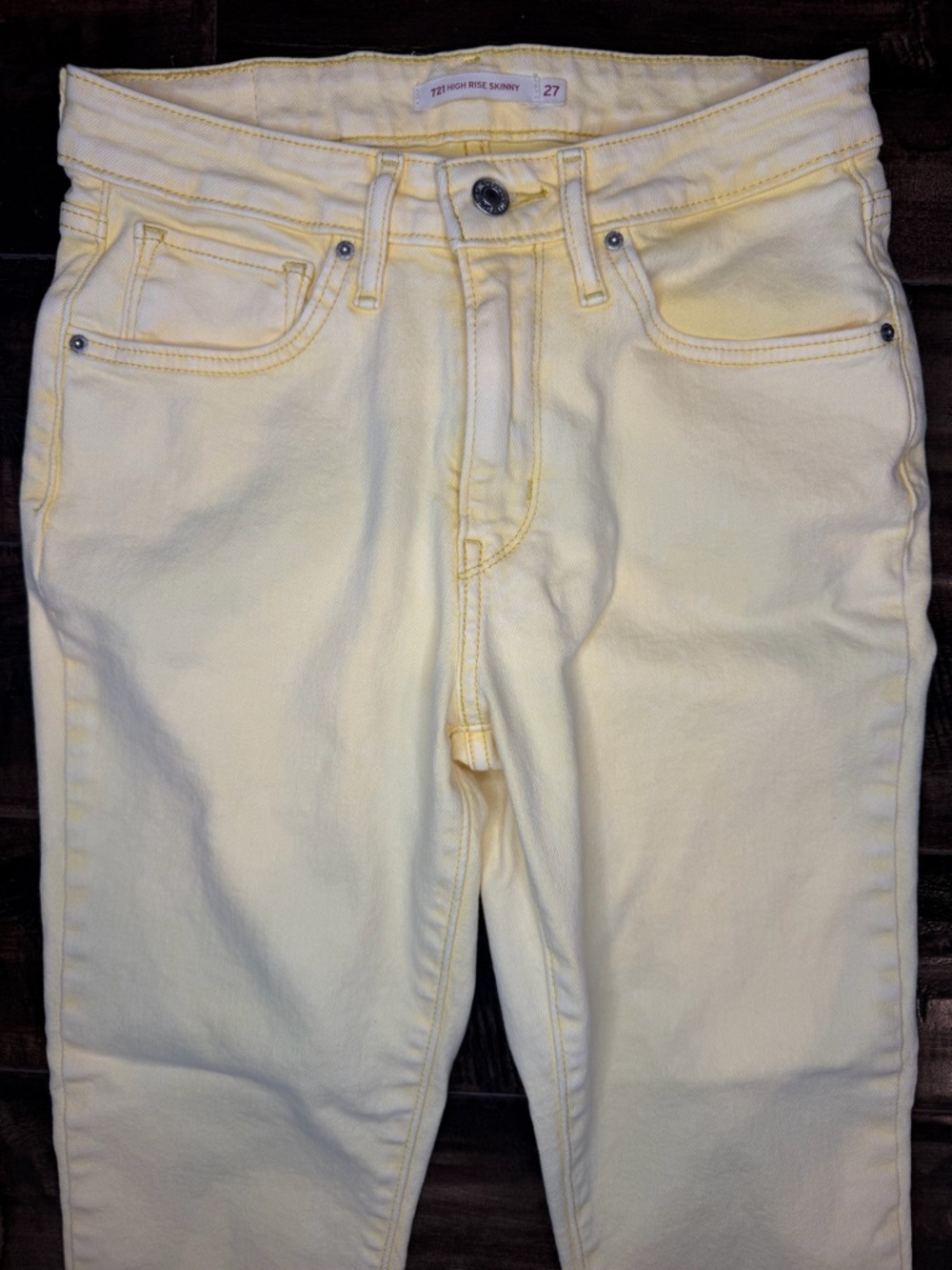 Levi's 721 High Rise Skinny Jeans Size 27 Pale Yellow Acid Wash Stretch Denim - Picture 3 of 9
